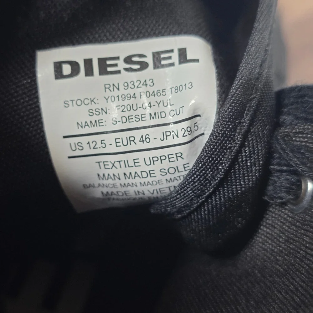 Diesel S-Dese Mid Cut Shoes Mens 12.5 Black Canvas High Top Sneakers Y01994
